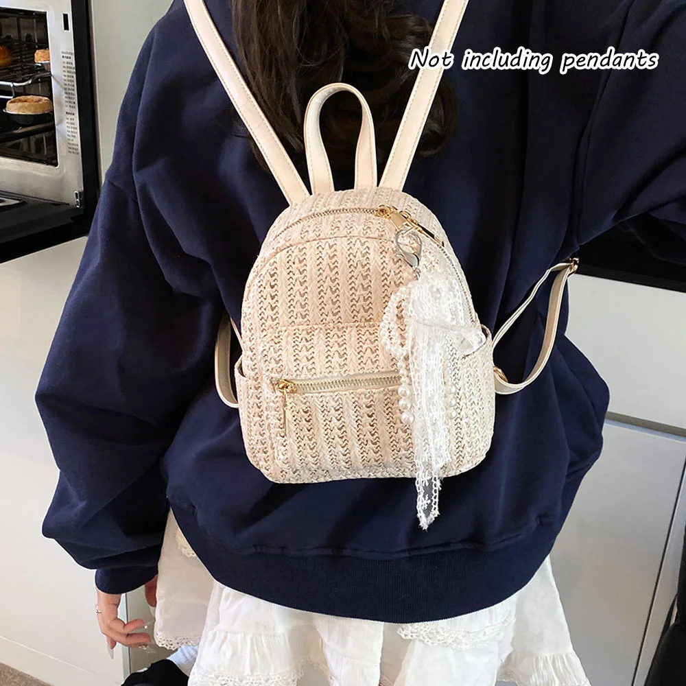 

Korean Style Woven Mini Backpack for Women,Cute Small Shoulder Crossbody Bag, Fashion Handbag for Daily Dating Shopping School