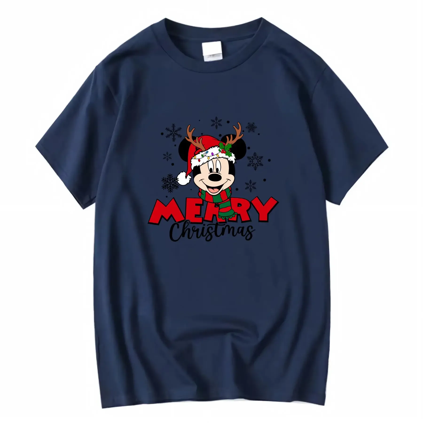تي شيرت ميكي ماوس عيد الميلاد 100 قطن برقبة دائرية مناسب لجميع المواسم عتيق مغسول أنيق وناعم ومتعدد الاستخدامات قليلاً