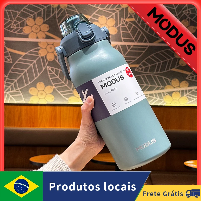 MODUS Garrafa Térmica de Viagem Vacuum Inox com Palha Copo Térmica Fria e Quente Vácuo