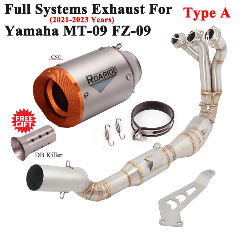 Full System Motorcycle Exhaust For Yamaha MT-09 MT09 FZ-09 2021 2022 2023 Front Link Pipe With Catalyst Carbon Muffler DB Killer