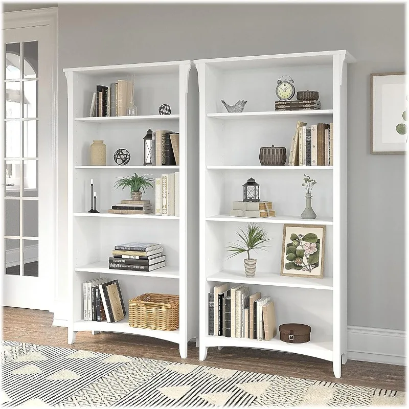 Salinas 5-Shelf 63-Inch H Tall Bookcase, Shiplap Gray/Pure White, 2/Set