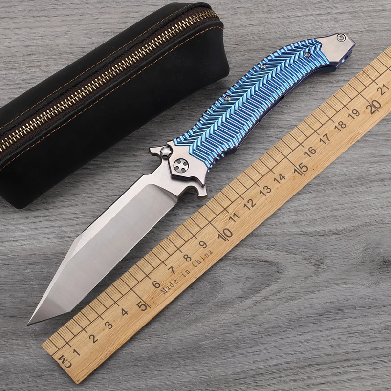 M390 steel sheet titanium alloy handle folding knife, outdoor heavy-duty survival self-defense camping sharp tool knife