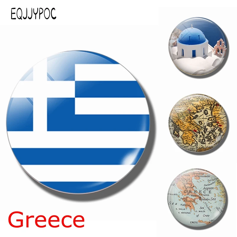 

The Republic of Greece Flag 30 MM Fridge Magnet grecia map Santorini Glass Dome Magnetic Refrigerator Stickers Note Holder Decor