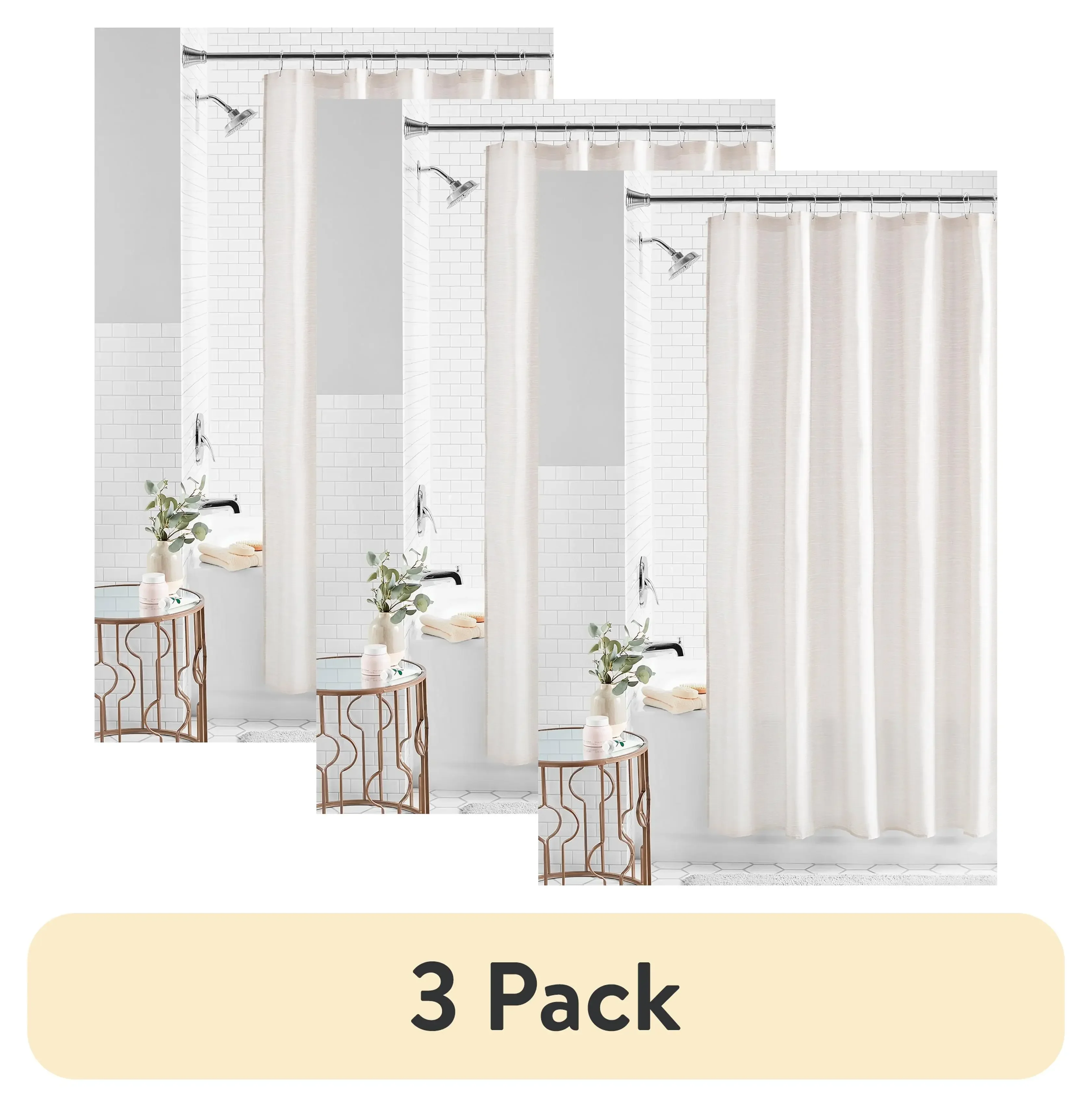 

3-piece tan textured polyester shower curtain set 72 by 72 inches