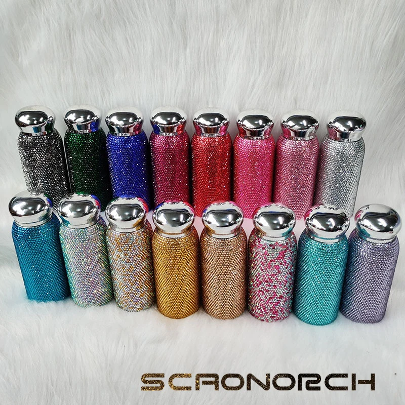 SCAONORCH 260ML Sparkling Diamond Water Bottle Stainless Steel Vacuum Flasks Mini Insulated Tumbler Thermoses Coffee Cup Mug