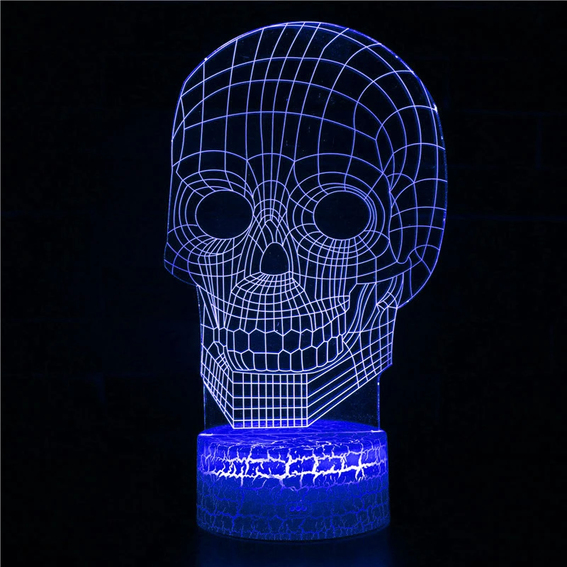 ไนท์นอะคริลิก3D ภาพลวงตาหลอดไฟ LED กะโหลกไฟกลางคืนสำหรับตกแต่งห้องนอน USB โคมไฟตั้งโต๊ะข้างเตียงของขวัญฮาโลวีนสำหรับเด็กผู้ชาย