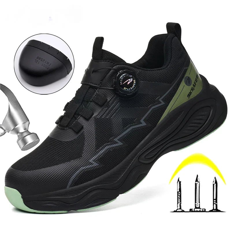 

Anti-smash Anti puncture Work Sneakers Steel toe shoes Rotating button New Men Safety Shoes Work Boots Security Protection Shoe