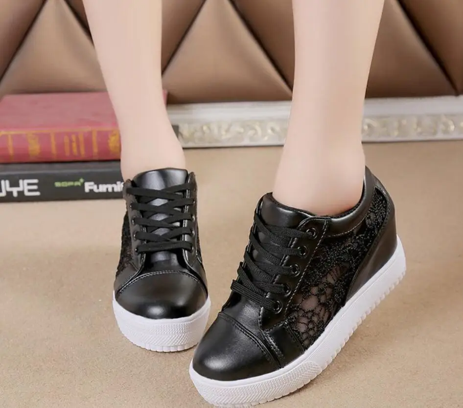 New Sexy Women Shoes High heels Black White lace Women Sneakers For Women Outdoor Sports New autumn Female Sneake Large size