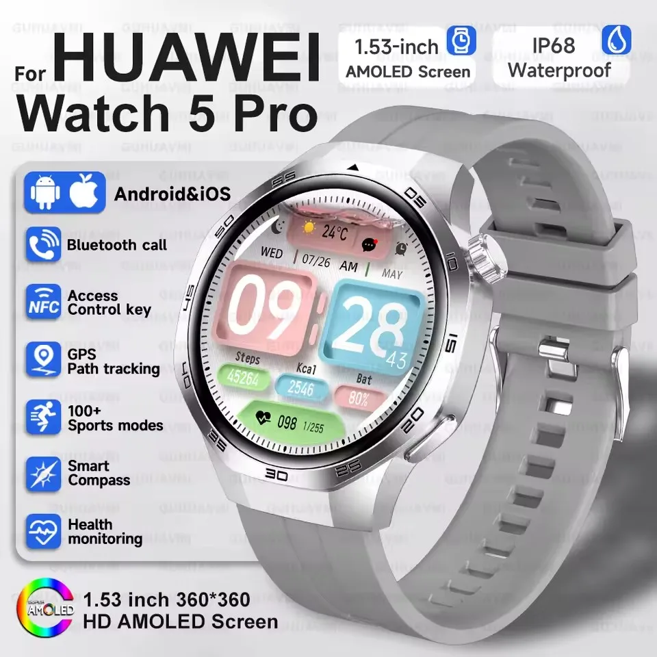 2025 Guhuavm Watch GT5Pro Smart Watch Men HD AMOLED Screen GPS Tracker Bluetooth Call Health Waterproof Smartwatches Heart Rate