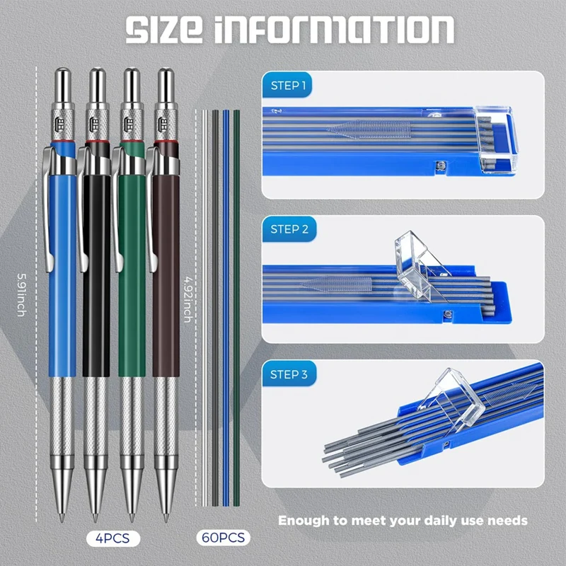 Lápis soldador com recargas redondas, lápis mecânico, marcador de metal, trabalhadores da construção civil, soldadores, encanadores, redondo, 60 pcs