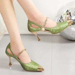 Women's Sandals SummerNew High Heels Pointed Head Embroidered Thin Belt Bag Head Sandals Casual Fashion Temperament Heel Sandals