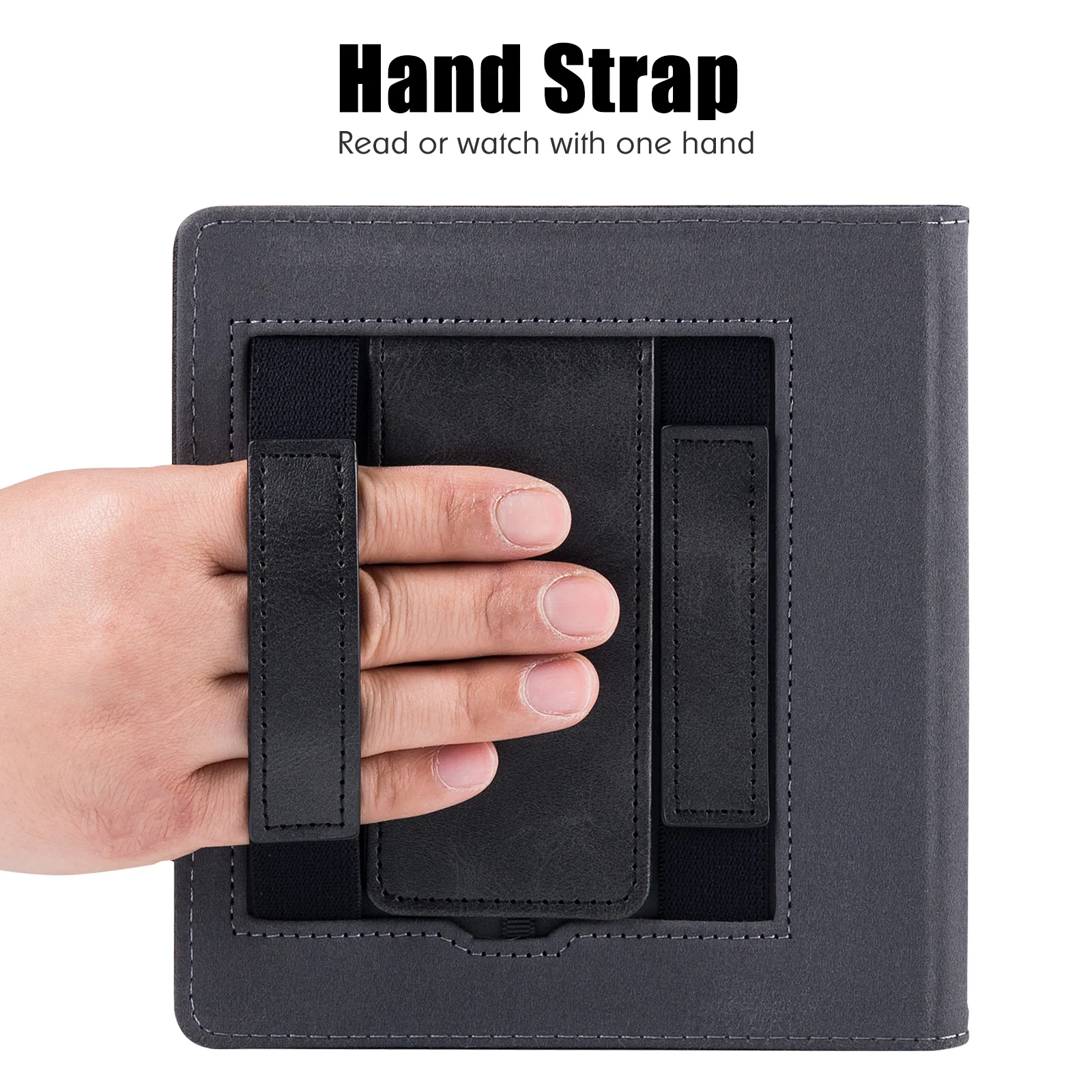Stand Case for Onyx Boox Leaf 2 (2022 Release) - Premium PU Leather Bookcover with Double Hand Strap and Auto Sleep/Wake