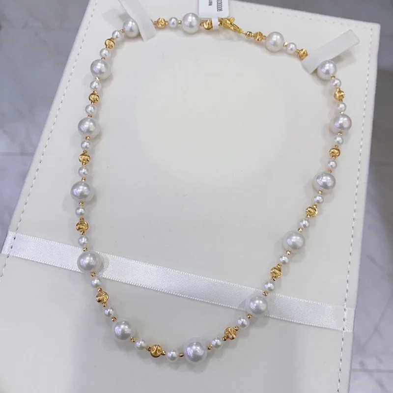 

SGARIT White Freshwater Pearl Chokers Necklace Irregular Edison Pearl Strand Necklace For Women Metal Adjustment Chain Jewelry