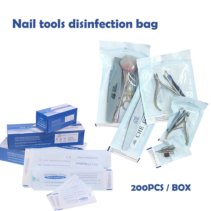 200Pcs Disposable Sterilization Disinfection Bag Set Nail Tools Sterilizer PP Bags Nails Equipment Disinfection Accessories