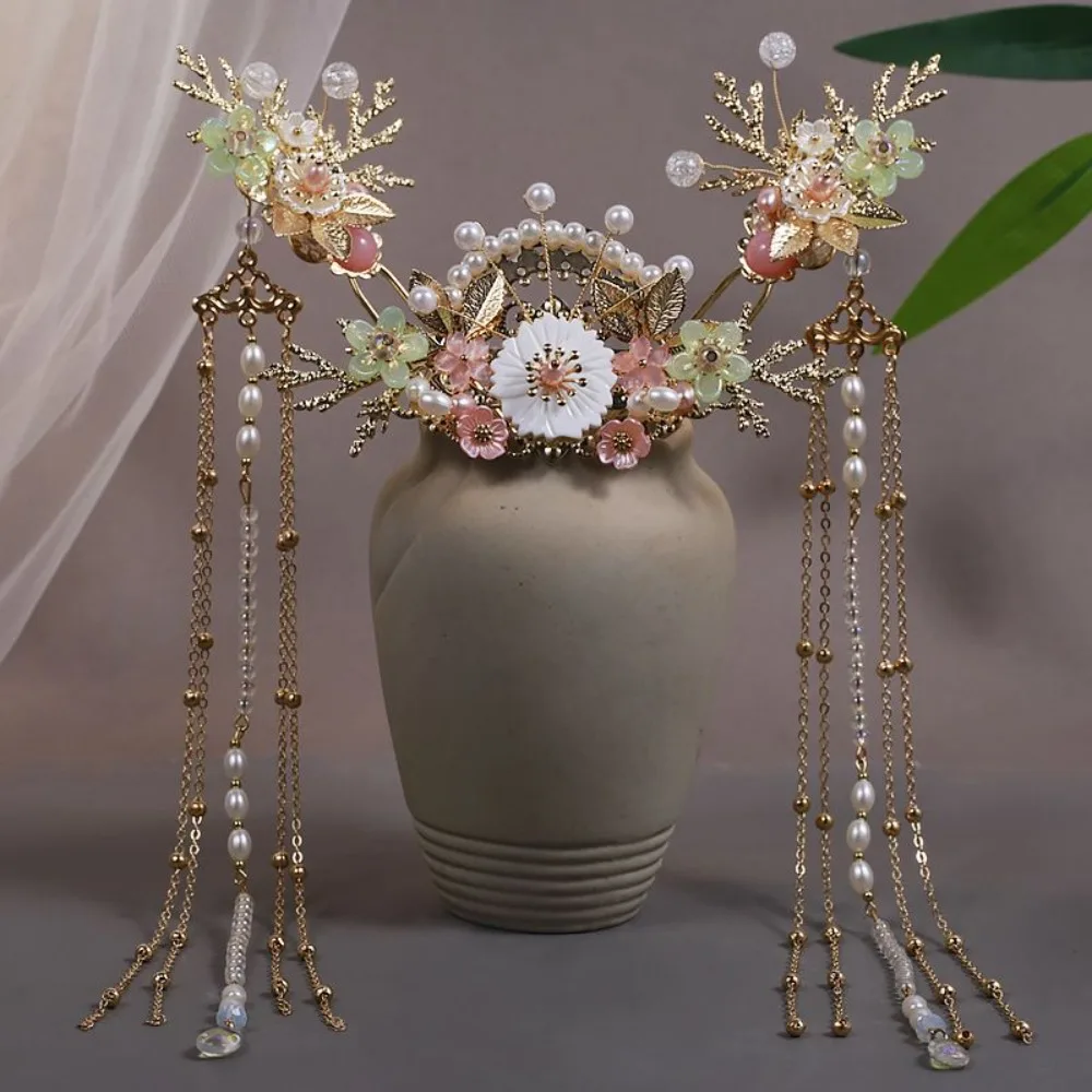 

Винтажный китайский головной убор в стиле Ханьфу: полный комплект, сказочная корона, заколка с кисточками, шпилька для волос, украшение для прически с эффектом покачивания