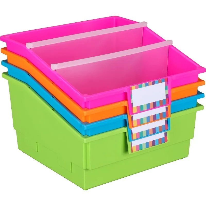 

Picture Book Library Bins With Dividers - Neon Set Of 4