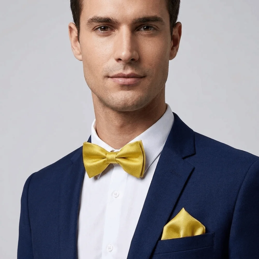 Luxury Solid Color Bow Tie Set Collar Polyester Pocket Square Set Pre-tied Bowtie Handkerchief Wedding Accessory Set Wedding