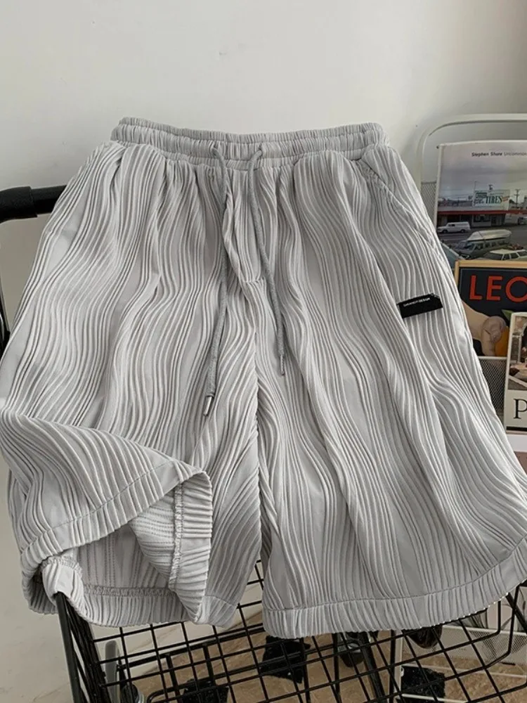 

Extra Large Size Ice Silk Shorts Quick Dry Casual Five-Quarter Length for Women Summer Sporty Loose Fit Wave Patterned