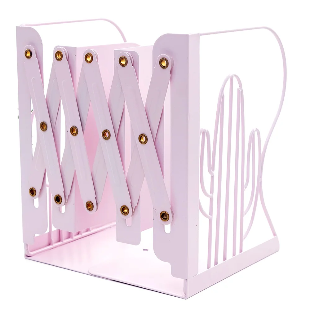 

Cactus Adjustable Metal Book Bookends Desk Organizer Storage Holder Bookshelf Home School Stationery Pink