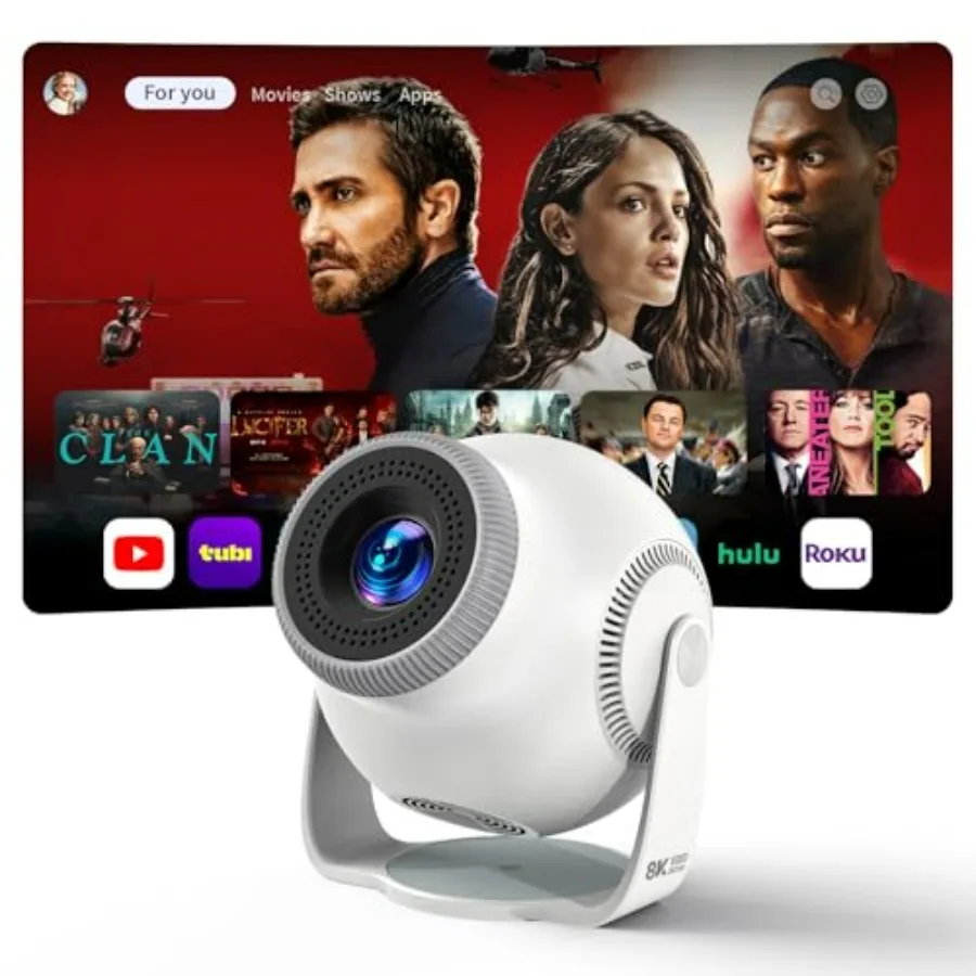 

Smart Mini Projector Android 14 OS 1080P 4K 8K Video Decoding WiFi 6 Bluetooth 5.4 270 Rotatable Stand Auto Vertical Keystone P