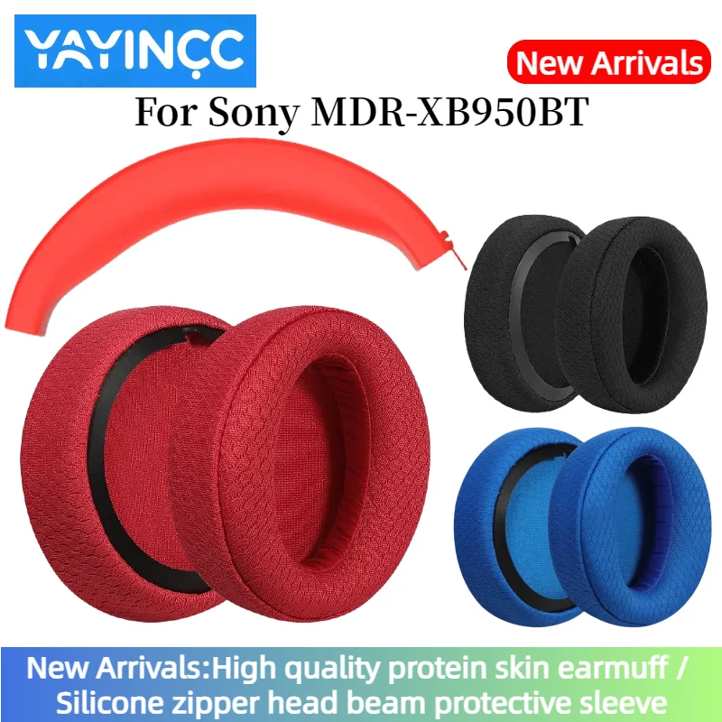 Ersatz-Ohrpolster aus Fußballnetz/Silikon-Reißverschluss-Schutzabdeckung für SONY MDR-XB950b1 MDR-XB950BT N1 Kopfhörer-Ohrmuscheln – Detail 1