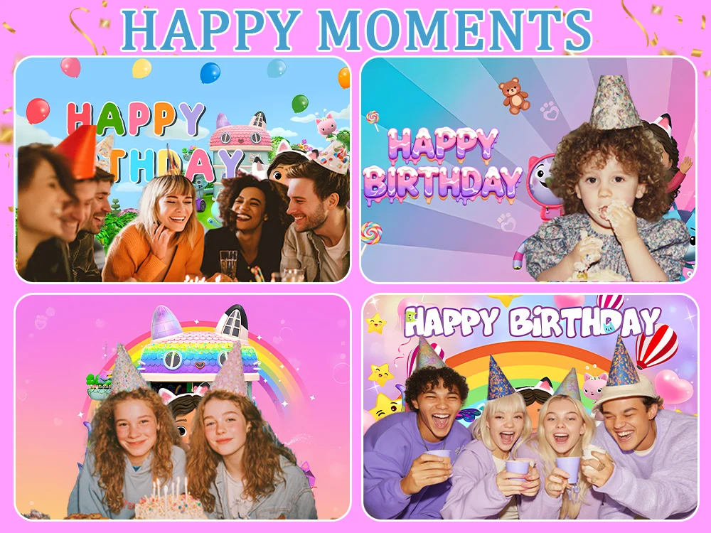 Niedlicher Cartoon Gabby Happy Birthday Hintergrund-Banner Kinderparty Fotografie-Hintergrund Dekorationszubehör Fotografie-Requisite – Detail 5