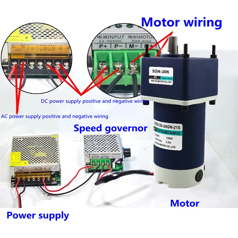 120W DC gear reducer motor with Brake 12V 24V Adjustable-Speed CW CCW High Torque Slow Speed