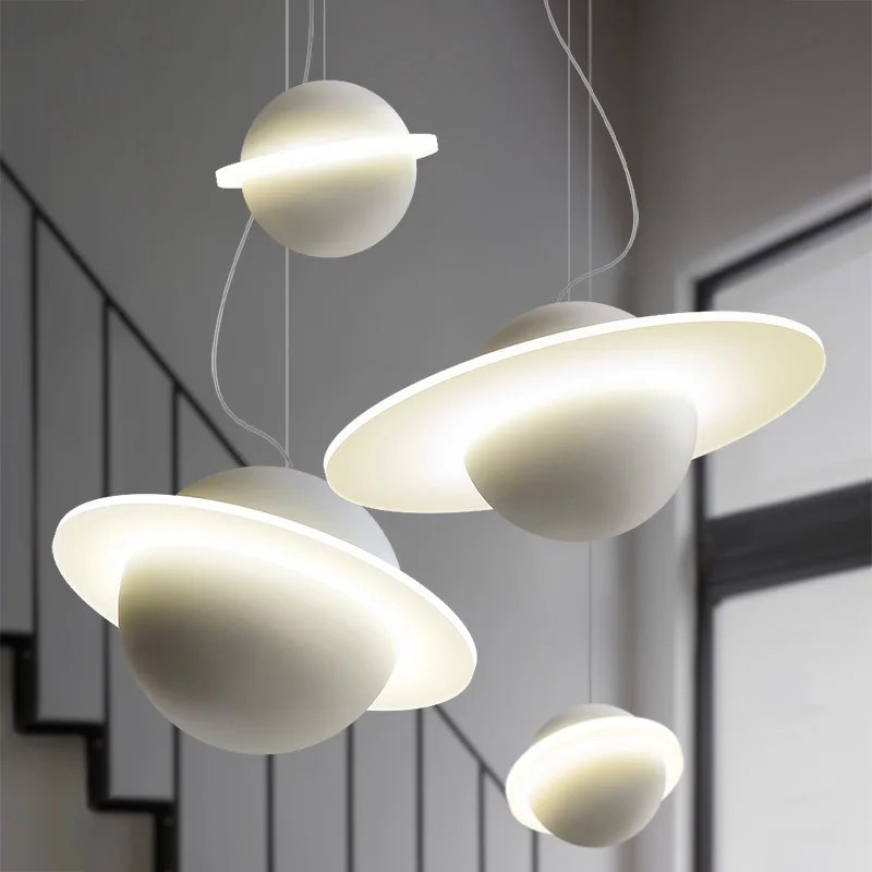 

Nordic celestial planet pendant lamp Modern Jupiter Ring hanging light Art Creative minimalist bedroom bedside living room lamps