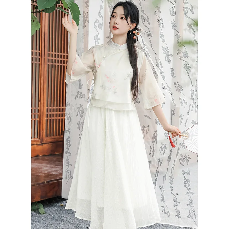 Chinese style modified cheongsam two-piece suit Han element Hanfu two-piece suit Tang suit dress