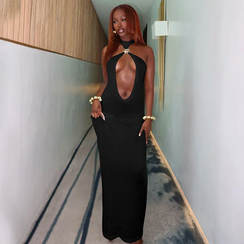 Bangniweigou sexy corte sem costas vestido halter para mulheres rendas pescoço sem mangas festa noturna branco vermelho robe