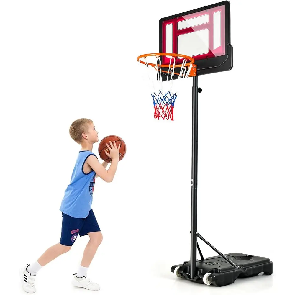 

Portable Basketball Hoop: Adjustable 3-6.9ft Height, Shatterproof Backboard, All-Weather, Wheels, Suitable for Youth, Teens, Adu