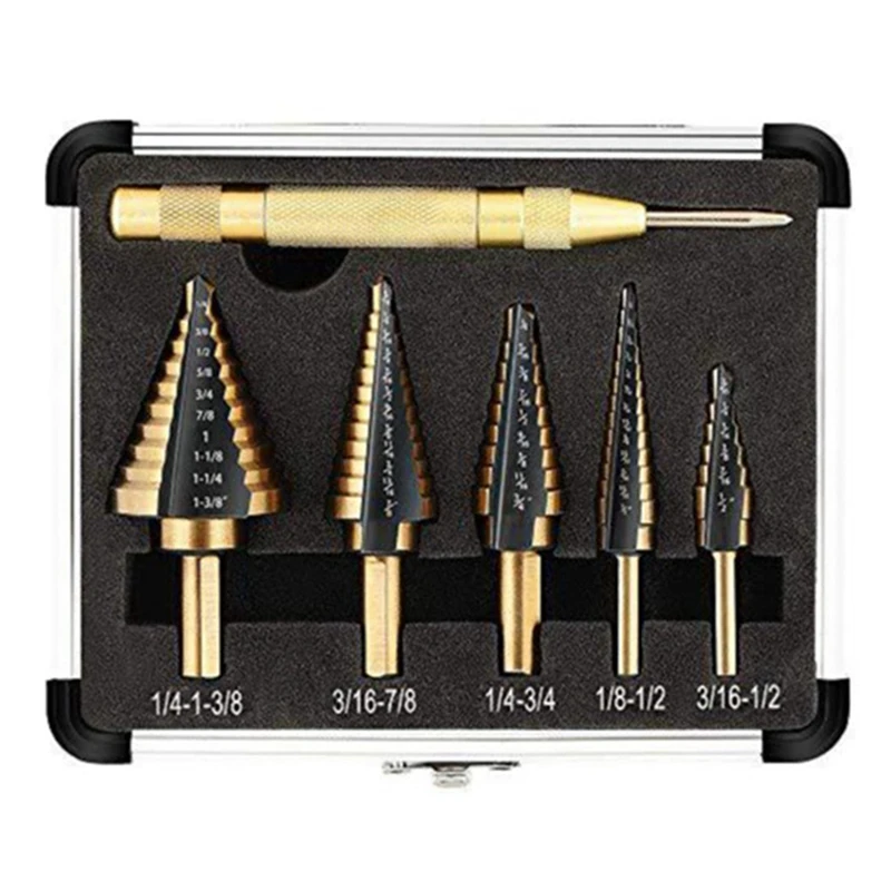 6Pc Integrated Stepped Drill Set Drill Bit Set Multifunctional Stepped Drilling Straight Groove High-Speed Steel Drill Reamer