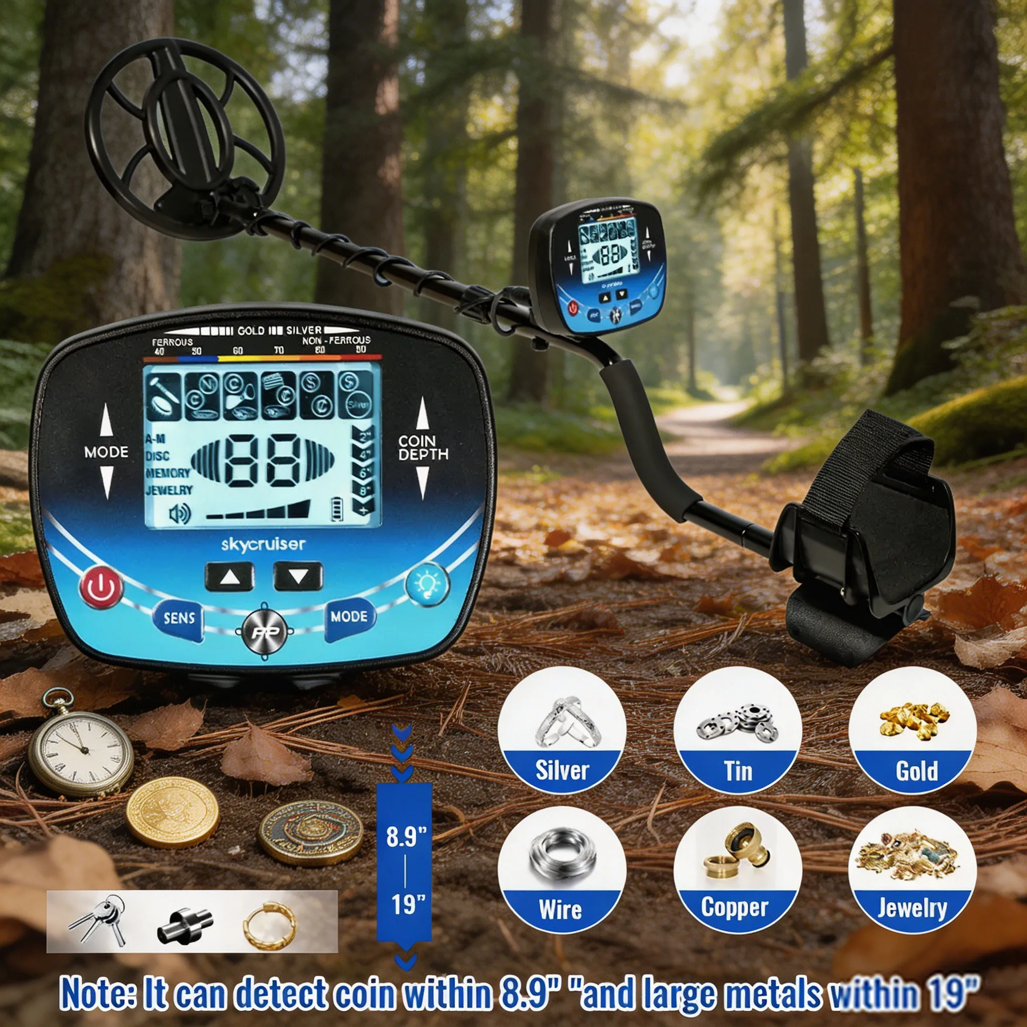 

MD910B Professional Waterproof Metal Detector, Underground Depth Yellow Gold Metal Pinpointer Treasure Hunter Detector