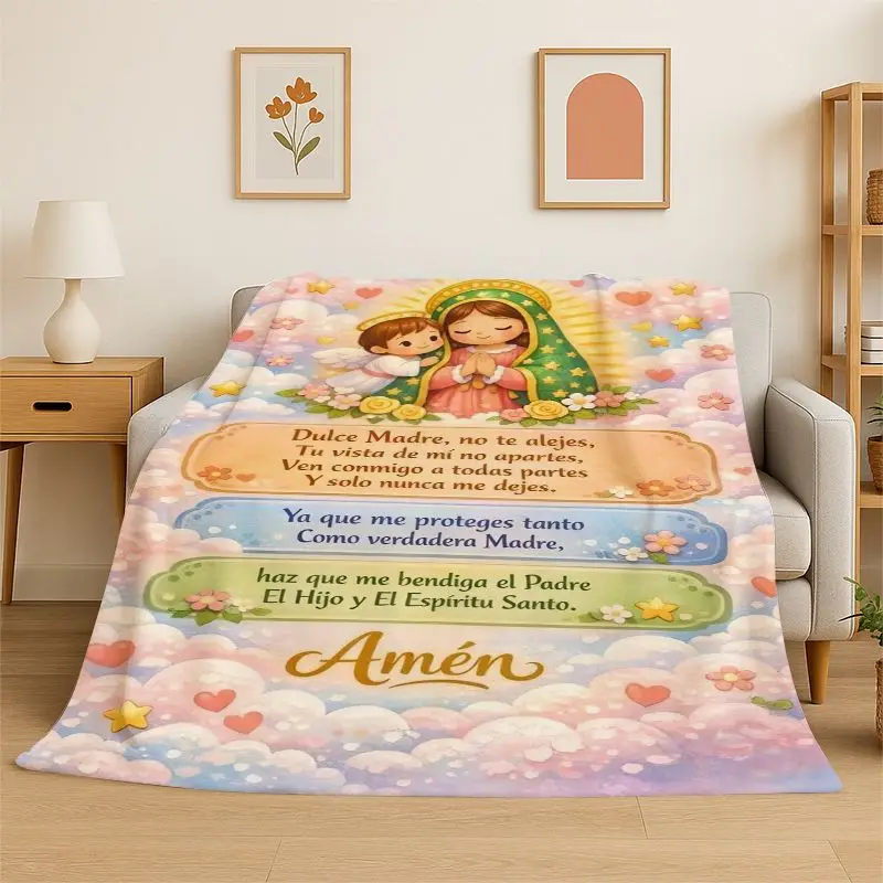 Blessing Prayer Virgin Mary Jesus Pray Flannel Blanket Soft Throw Blanket for Bedroom Living Room Bed Travel Camping Picnic Nap