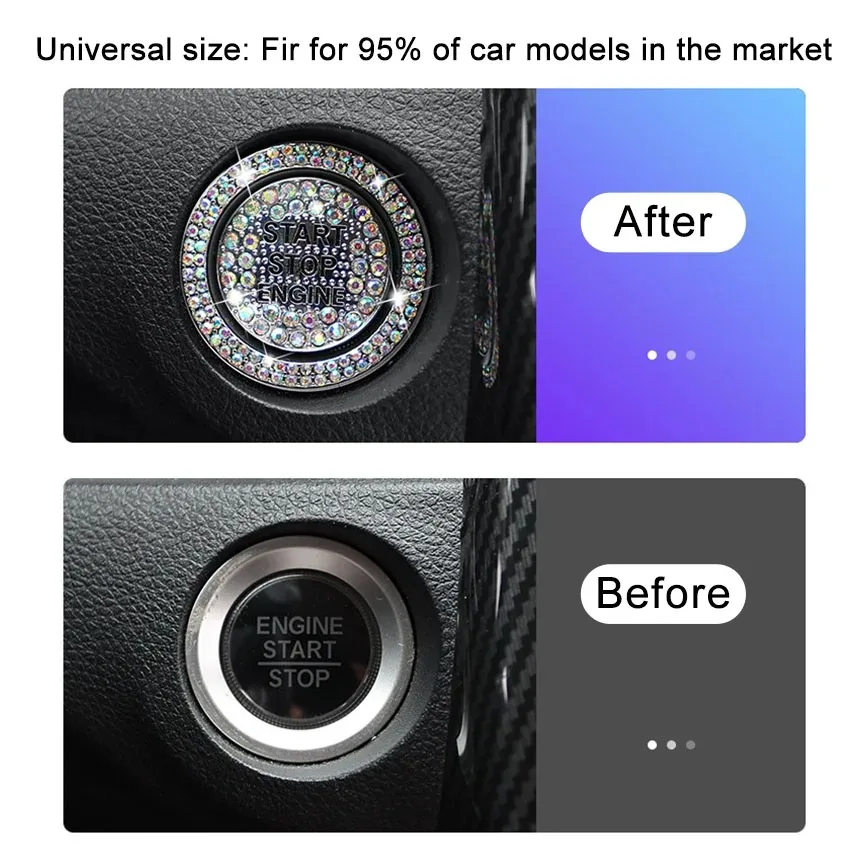 Car Start Switch Button Auto Decorative Diamond Stickers Rhinestone Ring Circle Trims Protective Cover Car Accessories