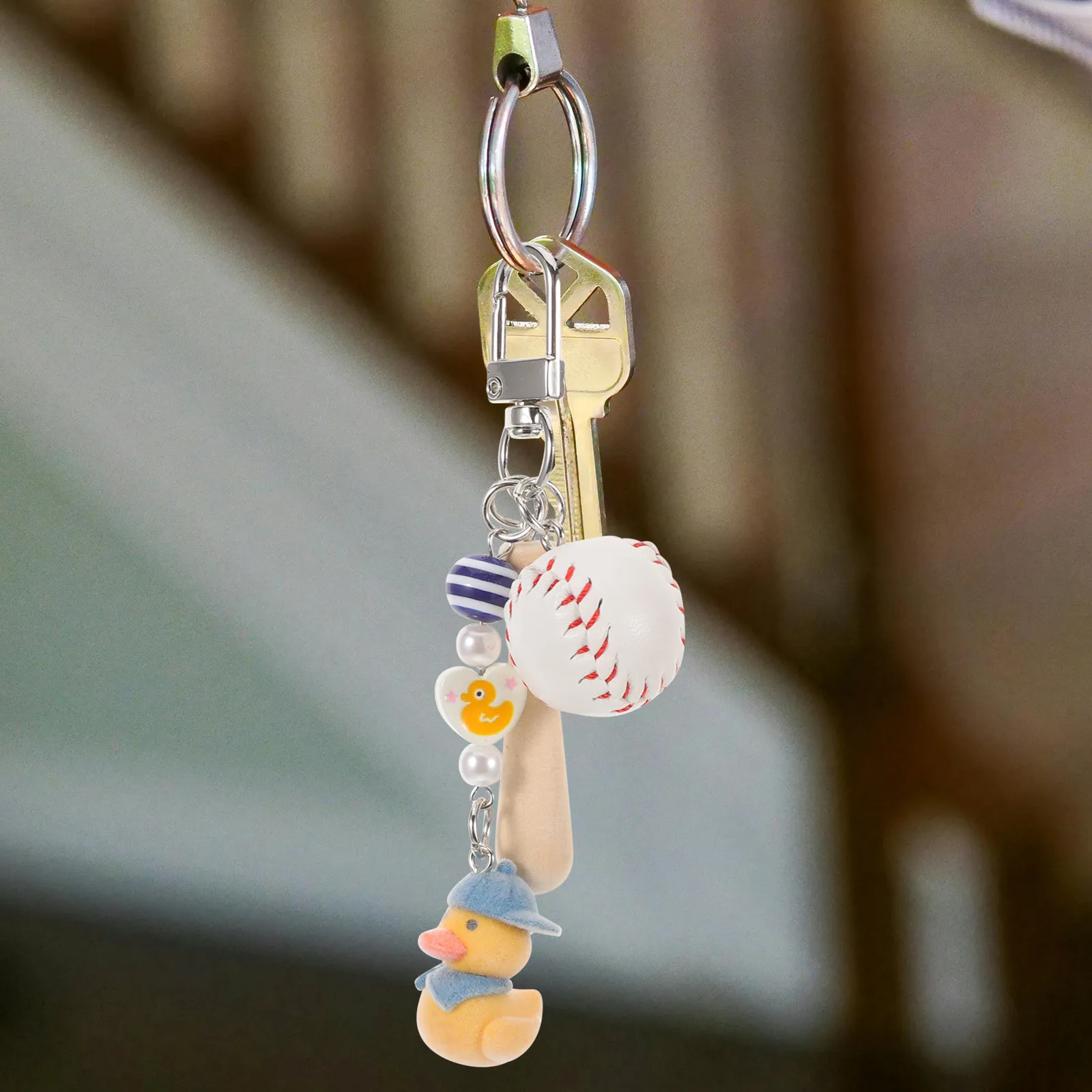 Mini Cute Baseball Bat Duck Keychain Alloy Wood Plastic Bag Charm Sports Fans Team Rewards Souvenir Baseball Bat