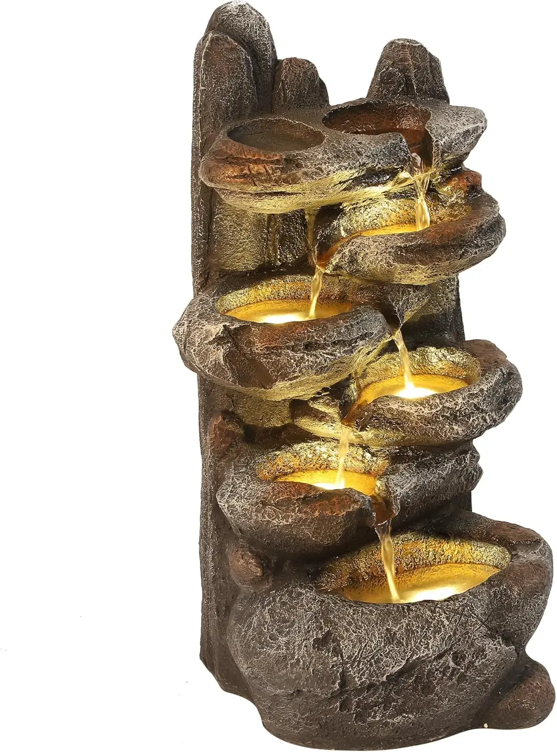 

6-Tier Cascading Rock Water Fountain Outdoor Garden Waterfall with Lights,Fountain Indoor Decor for Garden, Patio, Backyard, Dec