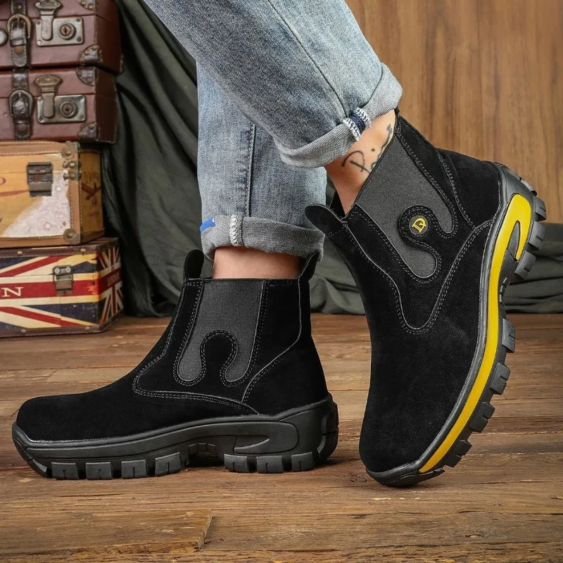 Men's High-top Boots Retro Suede Casual Boots Classic Elastic Mouth Slip on Ankle Boot Non Slip Platform Boots Botas Masculino