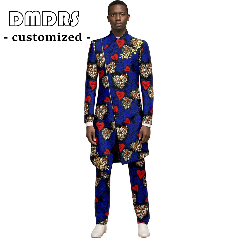 Setelan Jas Pria Premium Motif Afrika 2PC Custom Tailored Ankara Blazer & Celana untuk Pernikahan XS-6XL Pakaian Fashion