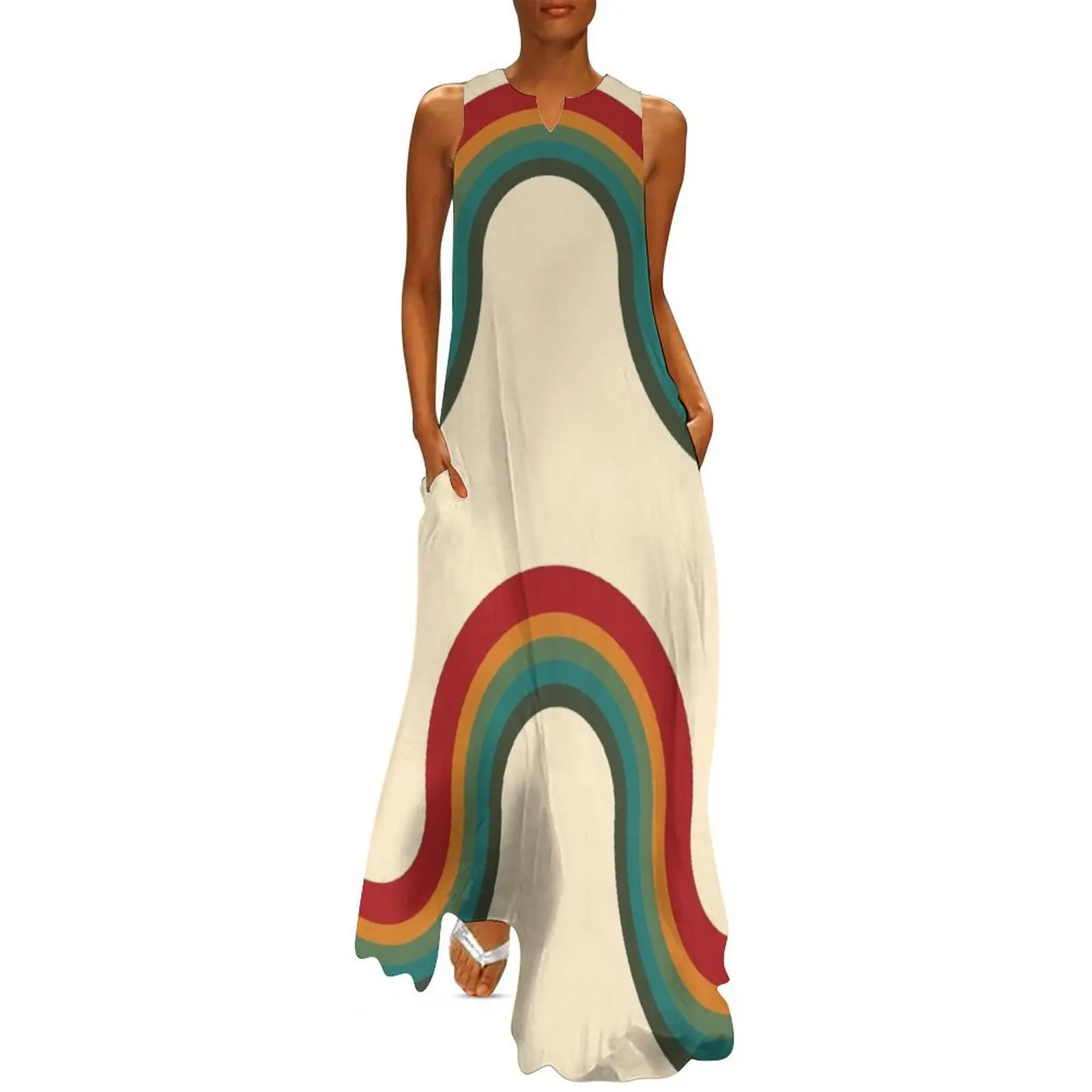

70s Retro Style Stripes Long Dress prom dresses summer dress