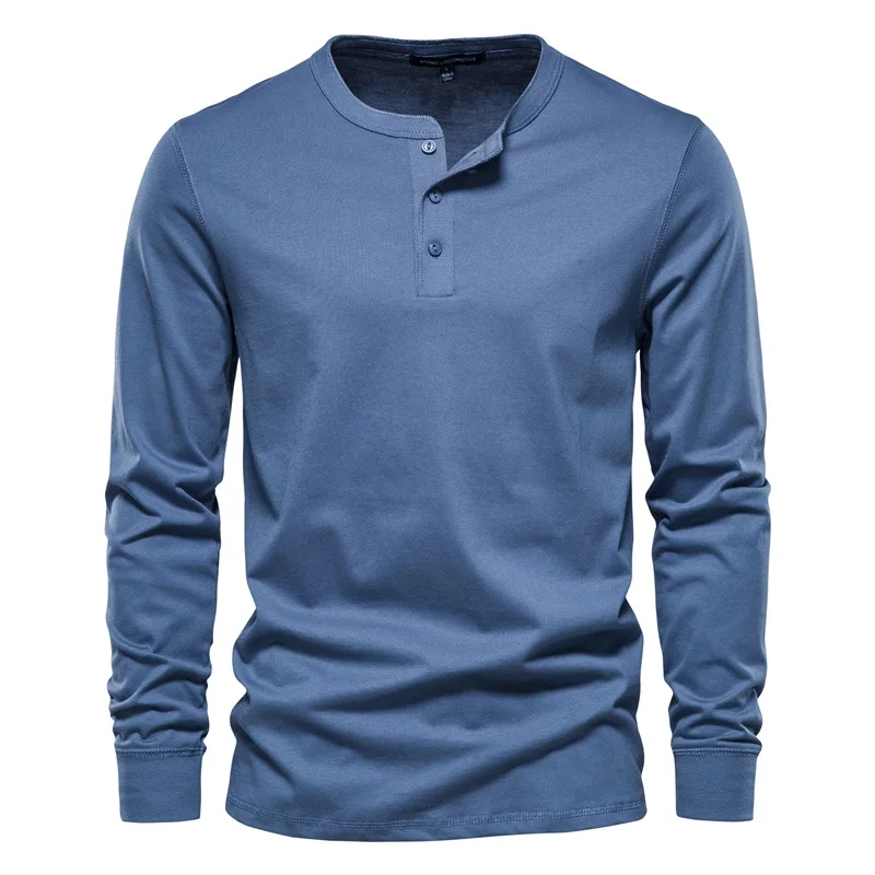 AIOPESON Henley Collar T Shirt Men Casual Solid Color Long Sleeve T Shirt for Men Autumn Wysokiej jakości 100% bawełna Koszulki męskie