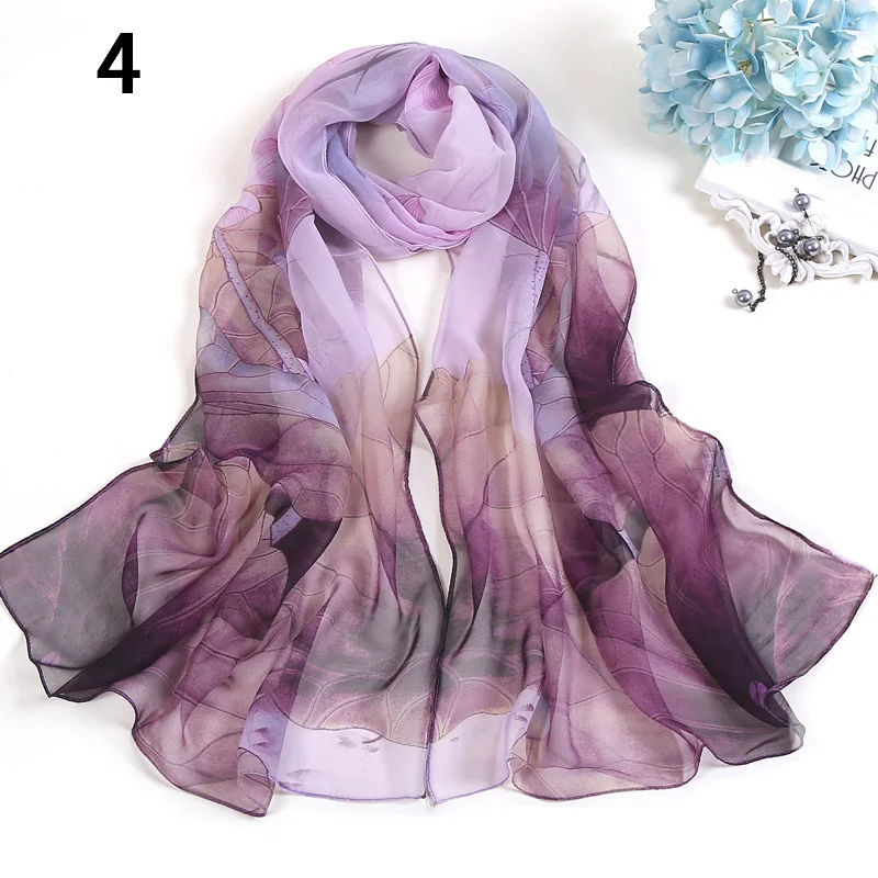 1PC Women Floral Printing Silk Scarf Shawl Neckerchief Female Spring Autumn Long Soft Wraps Beach Sunscreen Hijab Neck Scarves