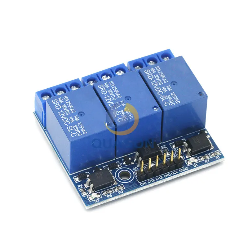 three 3 channel high-voltage relay module with opto-isolated, fully compatible with 3.3V and 12v signal