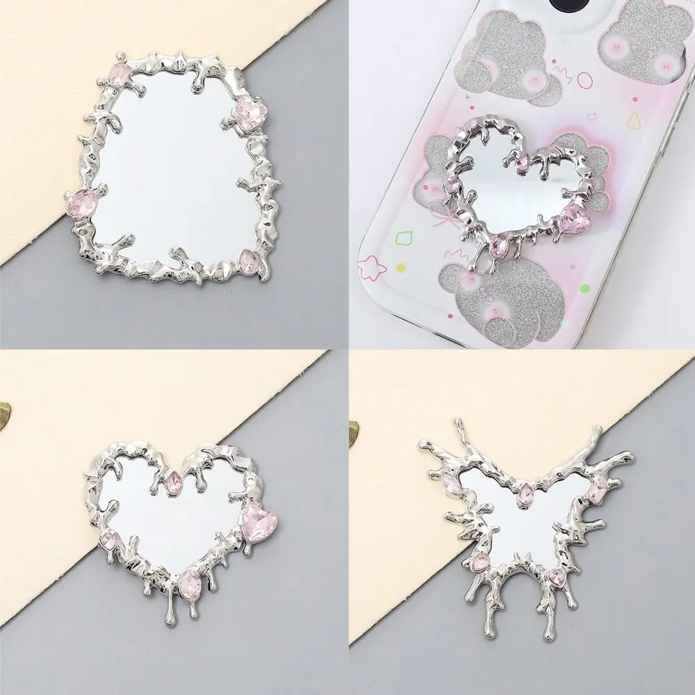 Серебряное мини-зеркало, милые аксессуары для самостоятельного изготовления бабочек, маленькое зеркало для макияжа со стразами и кристаллами в форме сердца, украшения для обуви для ювелирных изделий своими руками