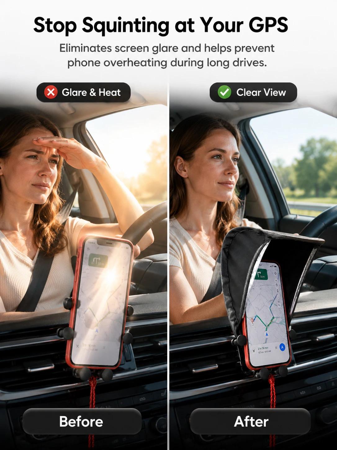 Car Phone Sun Shade, Anti-Glare Heat Insulating Cover for 6.8 Inch Smartphone GPS Navigation Screen, Bracket Not Included