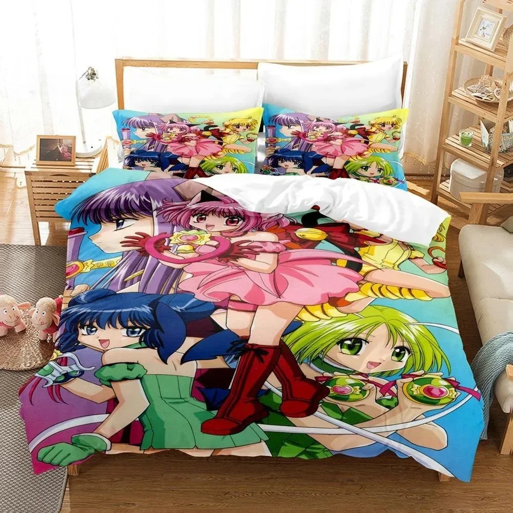 3D Print Anime Kawaii Girls Tokyo Mew Mew Bedding Set Single Twin Full Queen King Size Bed Set Adult Kid Bedroom Duvetcover Sets