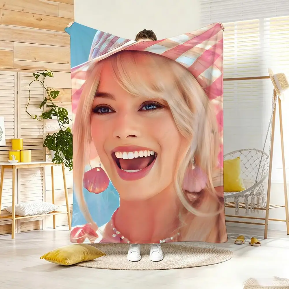 Celebrity M-MargotS RobbieS Throw Lightweight 240g Flannel Blanket Soft Skin-friendly for Summer Cooling