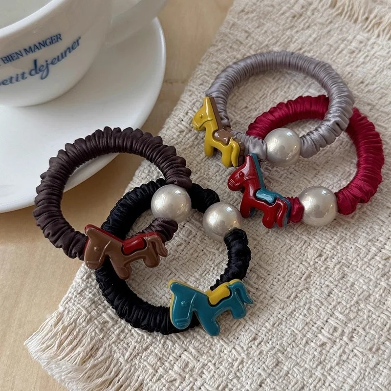 

Cute Pearl Pony Elastic Hair Ties High Stretch Korean Style Ponytail Ropes Soft Bubble Bun Bands Women Girls Daily