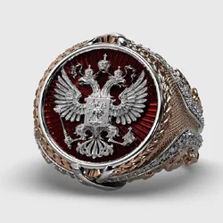 Vintage Fashion Three-dimensional Engraving Double-headed Eagle Ring Men Domineering WeddingRing Party Hip Hop Punk Jewelry Gift