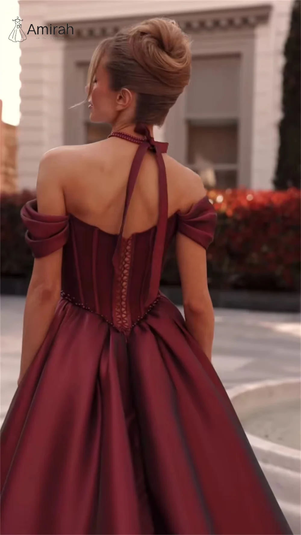 Amirah Line A Long Tail Gala Dress Burgundy Red Evening Dresses Woman Elegant Dresses for Special Event Custom Made Ball Gowns